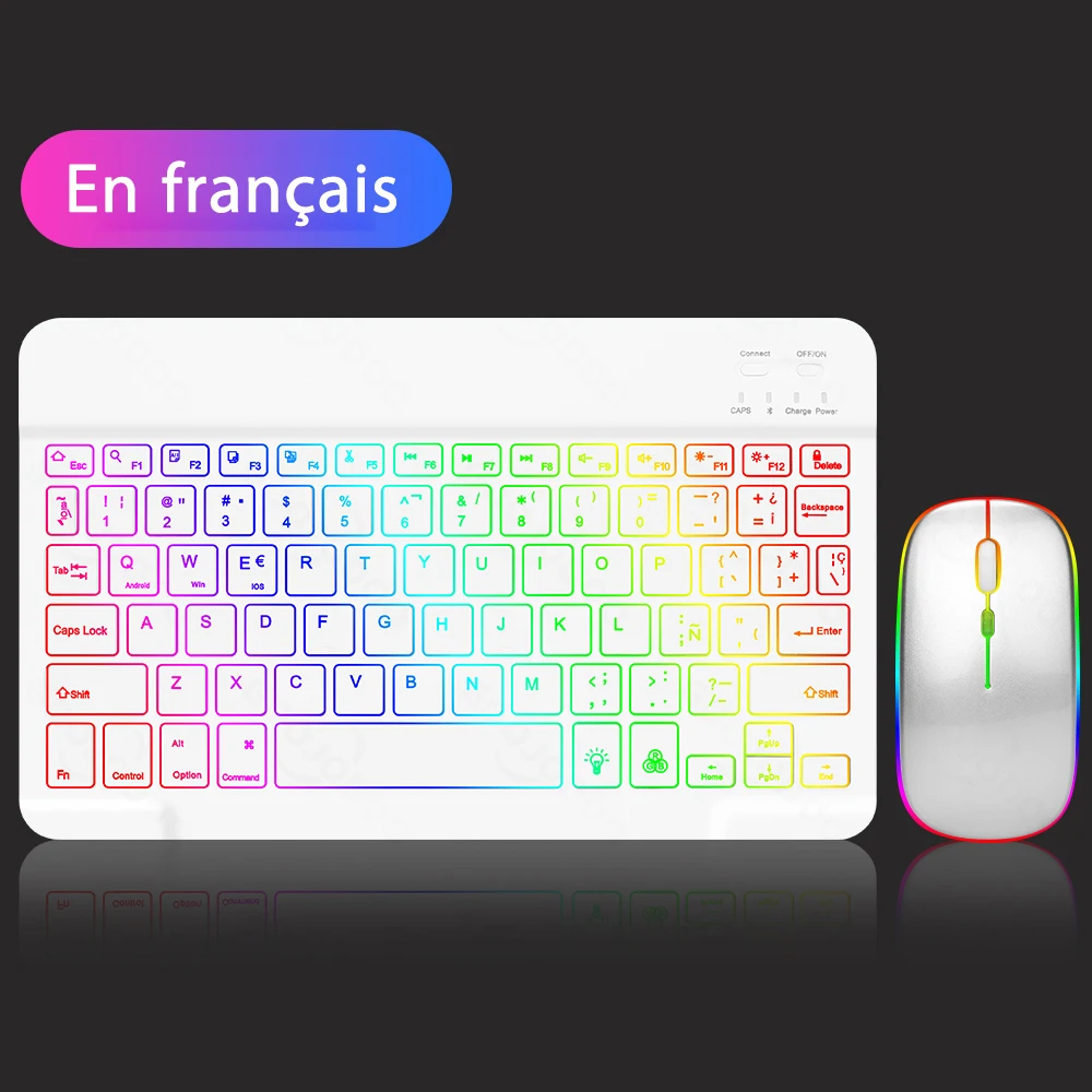 EMTRA Bluetooth-toetsenbord met achtergrondverlichting en achtergrondverlichting voor IOS Android Windows voor iPad Portugees toetsenbord Spaans toetsenbord en muis