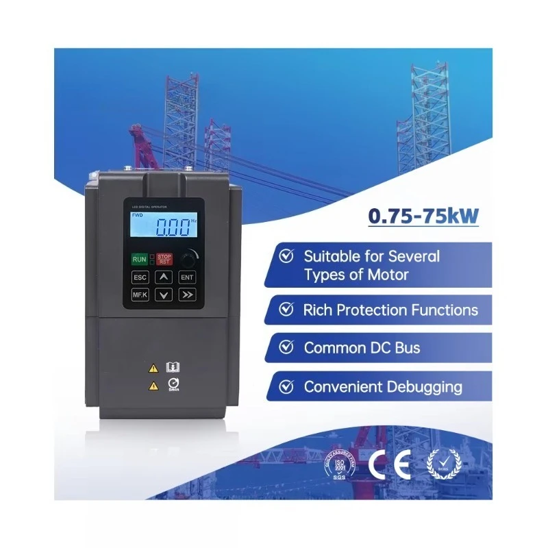 380V 3 Phase VFD Variable Frequency Drive, 7.5kW 11kW Vector Control, Precision Phase Control for Water Pump Compressor Motor