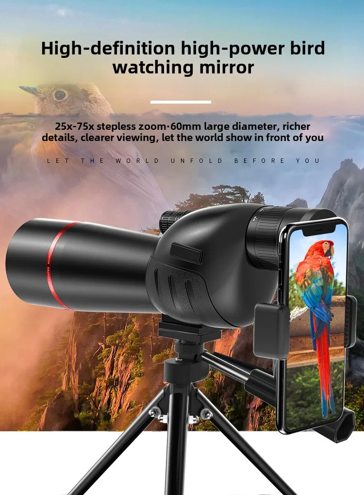 25-75X60 Large Eyepiece Night Vision High-power Photo Variable Magnification Birdwatching Mirror Outdoor Monoculars