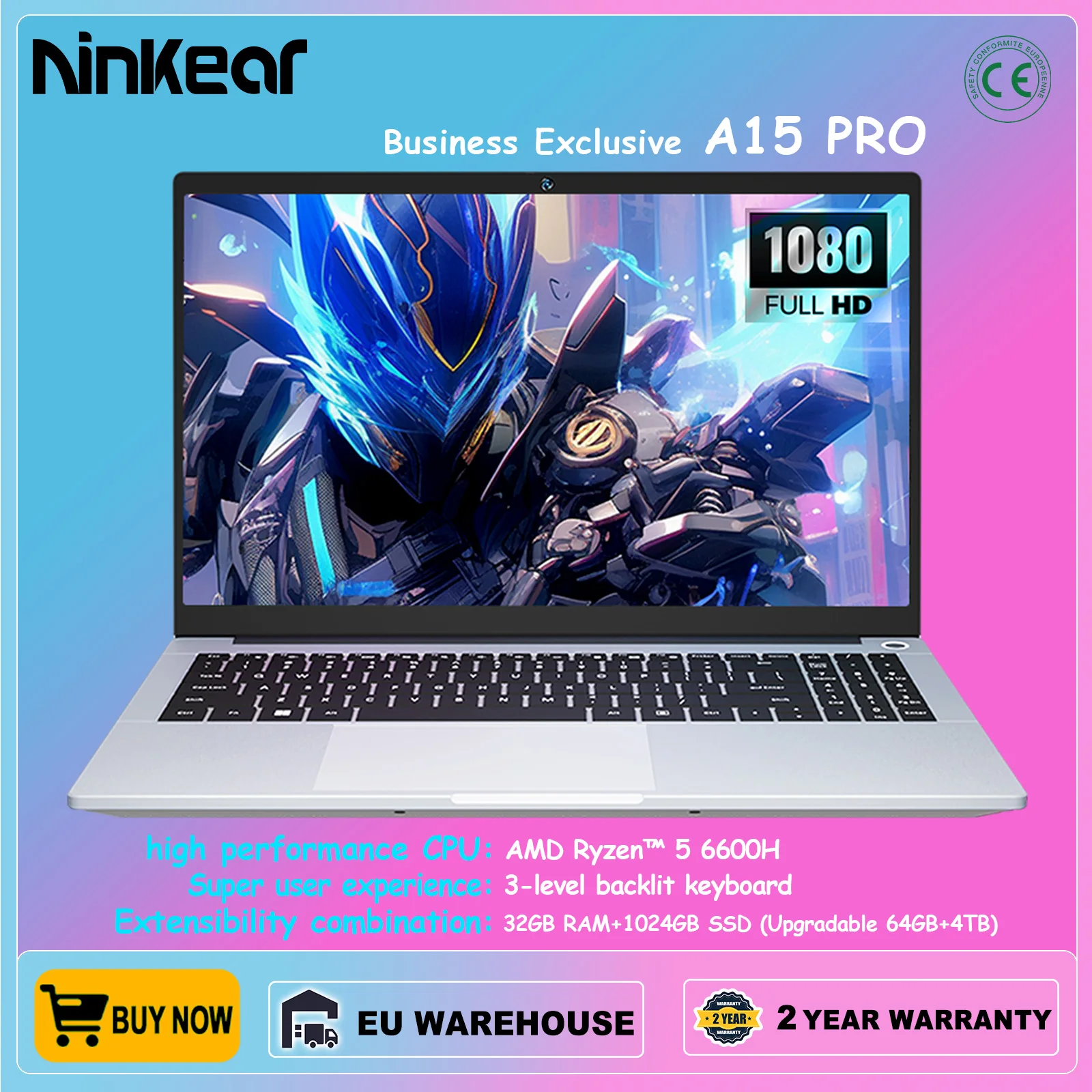 Ninkear Laptop A15 Pro AMD Ryzen 5 6600H 32GB DDR5+1TB SSD Up to 4.50GHz FHD IPS WIFI6 Fingerprint unlocking