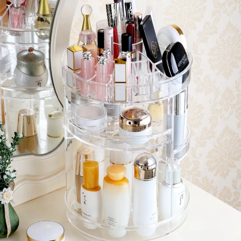 Rotating Acrylic Cosmetics Storage Box Desktop Vanity Organizer for Lipstick and Skincare High-End Large Capacity