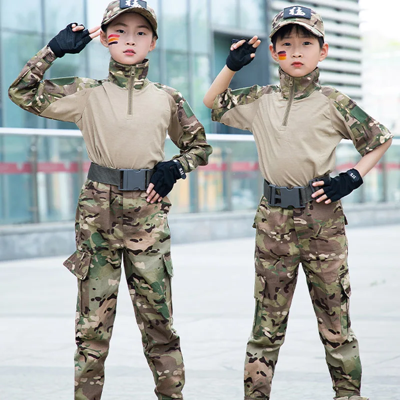 Crianças militar tático g3 camuflagem camisa uniforme conjunto trajes de soldado para crianças camuflagem calças superiores terno para meninos meninas