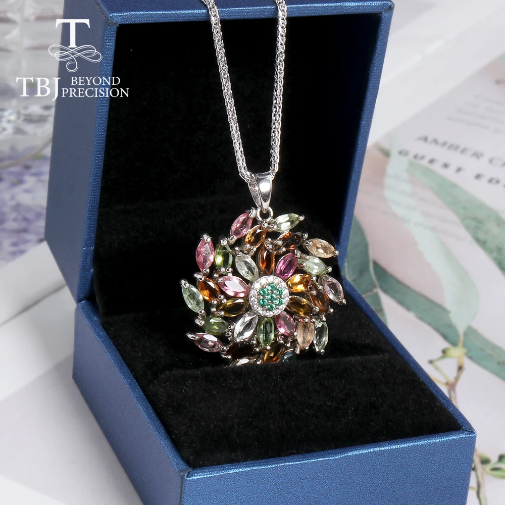 

Ожерелье женское из серебра 925 пробы с разноцветными турмалиновыми натуральными драгоценными камнями
