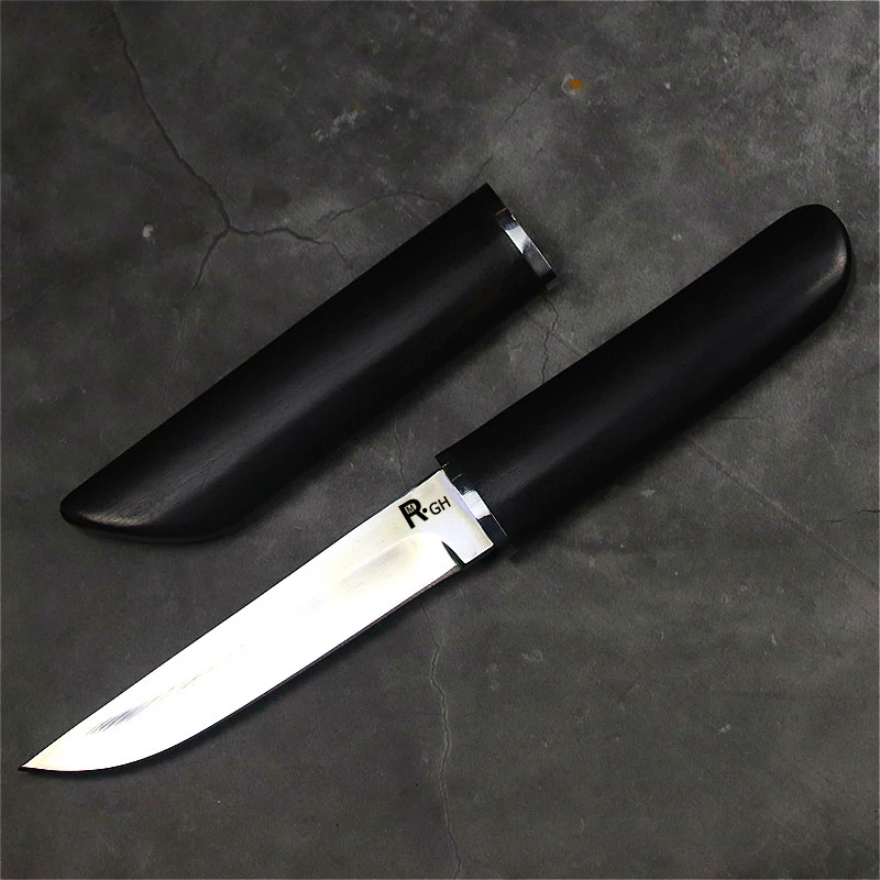 Ebony Samurai classic D2 steel reinforced straight knife, camp knife, jungle hunting tactical knife, collection knife