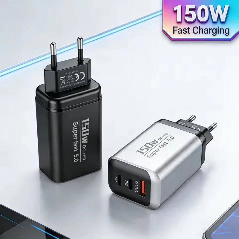 NEW 150W Fast Charger 3-Port PD QC3.0 Wall Charger USB-C Adapter For iPhone Samsung Xiaomi Multi Plug EU/US/UK Travel Charger