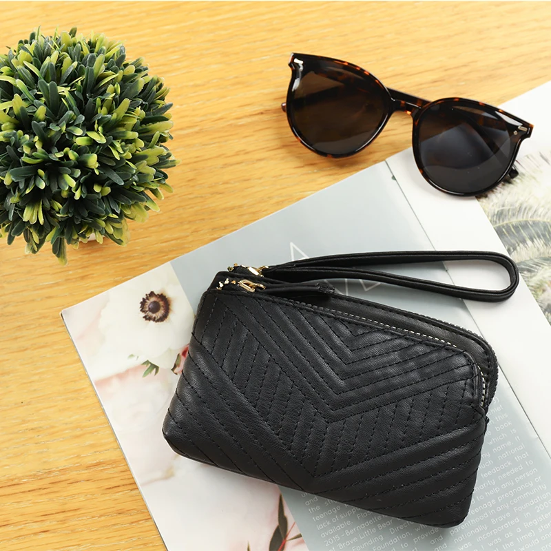 AFKOMST Moda Curta Mulheres Carteira Qualidade Bolsas Femininas Coin Purse Titular do cartão Double Zipper PU Leather Mini Wallet