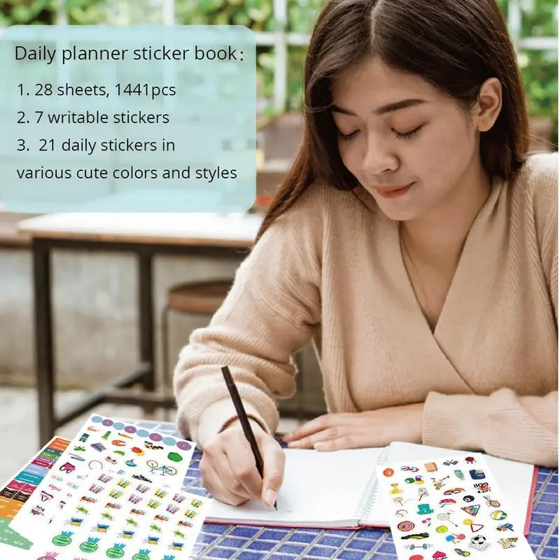 ملصقات مخططة للنساء لوازم القصاصات اليومية 28 ورقة ملصقات مخططة للبالغين والرجال والنساء التقويم الجمالي &