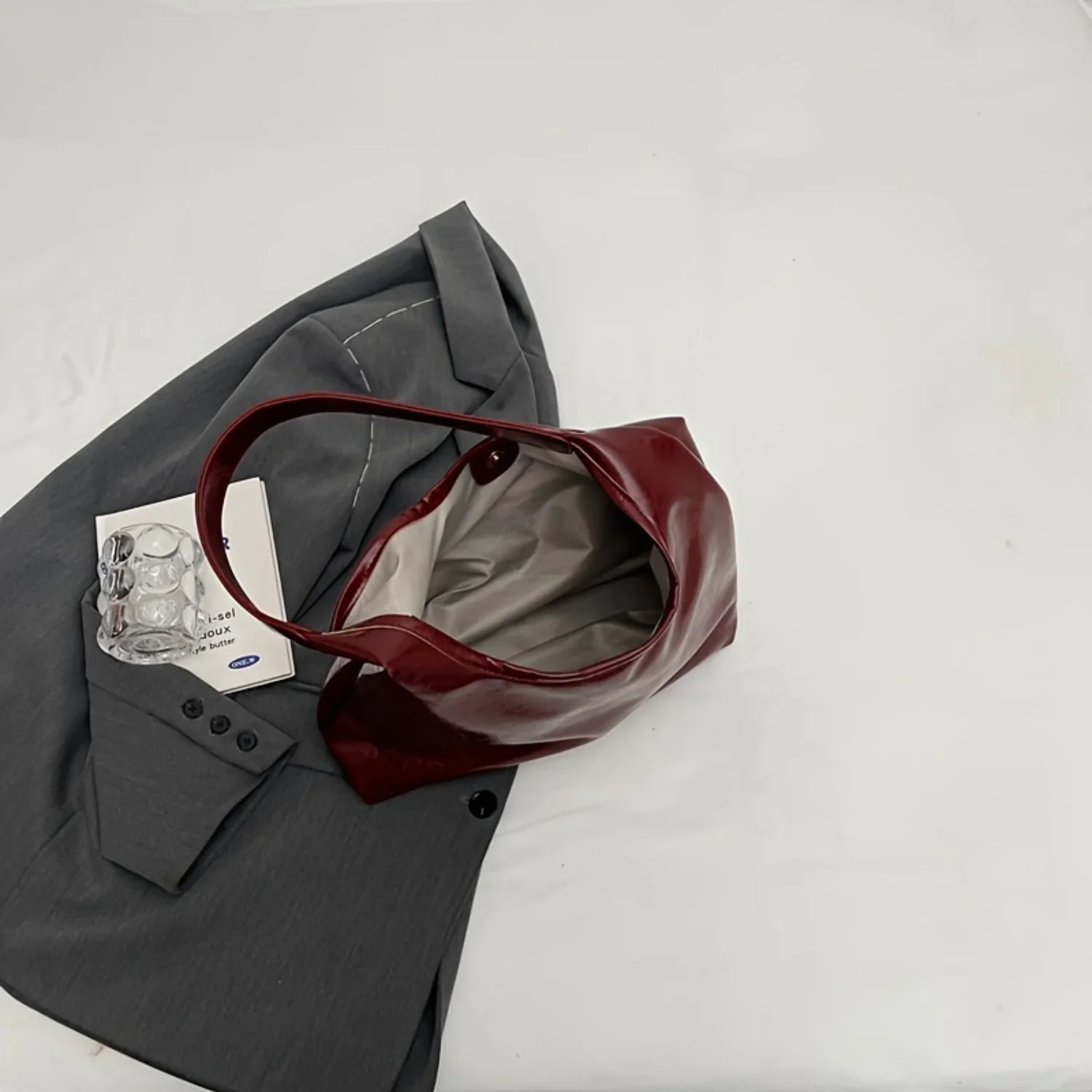 1pc Large Capacity Red Tote Bag Vintage Style PU Shoulder Bag Elegant Bridal Purse for Women, Versatile Work & Daily Commuter Ha