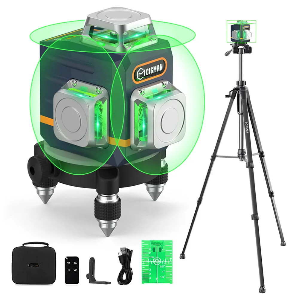 CIGMAN CM-701T 3x360 °   Laserniveau met 1,5 m statief, afstandsbediening, zelfnivellerend, 3,7 V 4000 mAh batterij, IP54 IP-waarde