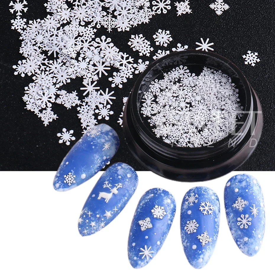 3D Christmas Snowflakes Metal Nail Glitter Sequins Mixed-Design Hollow-Out White Snow Flakes SnowFlakes Nail Charms Accessories
