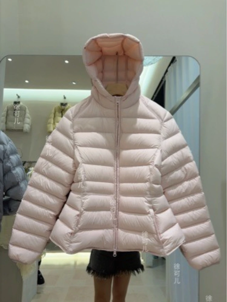 Puffer Coat Ladies 90 White Duck Filling Fall Winter New Fleece Thermal Waist Cinched Slim Hooded Outdoor Chic Down Jacket