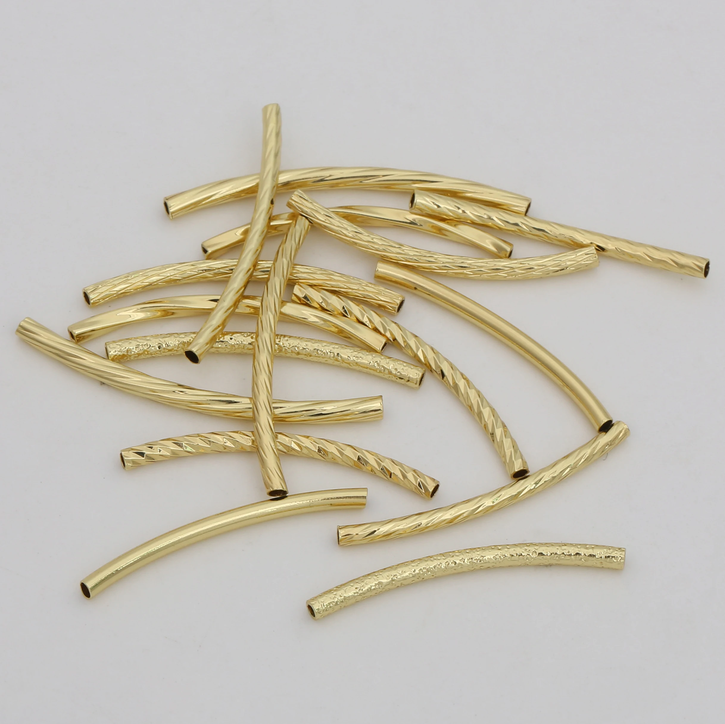 1pc 14K Gold Plated Long Curved Tube Beads Connectors with Twisted Pattern Accessories For DIY Jewelry Making