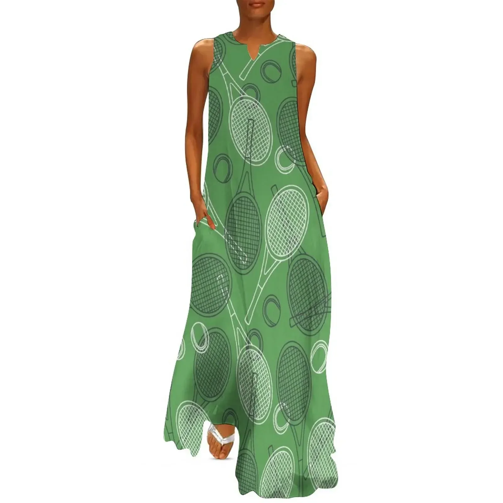 

Seamless with tennis equipment Long Dress summer clothes for women long dress women chic and elegant evening dress