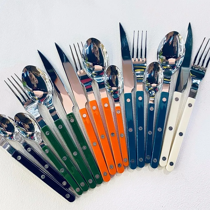 Stainless Steel Tableware Set, Dinner Knife, Steak Fork, Spoon, Colorful Pattern, Handle, Food Tools, Hotel Dessert, Small Scoop