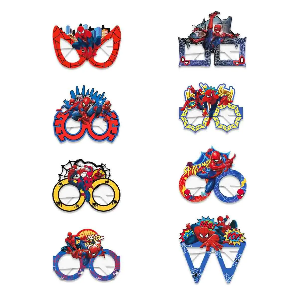 8pcs Spiderman Party Paper Mask Birthday Party Supplies Glasses Boys Face Baby Shower Decorations Photo Props Cartoon Masks