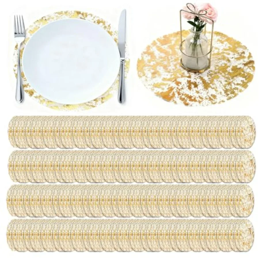 

Набор из 150 одноразовых золотых фольгированных салфеток-плейсматов, 13 дюймов, круглые, металлические, из прессованной бумаги, для свадеб и дней рождения