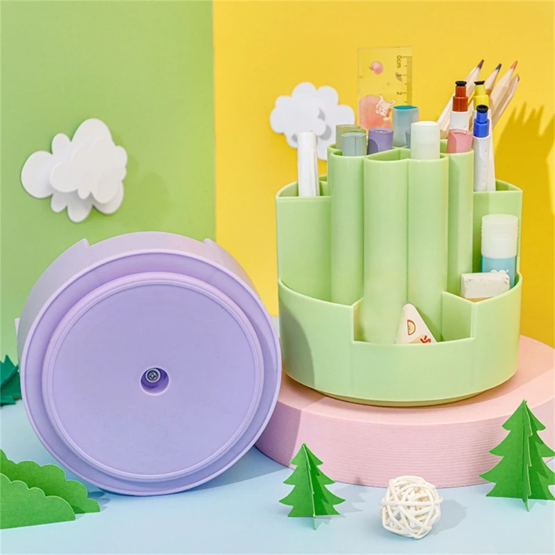 ภาชนะใส่ปากกาพลาสติกหมุนได้โต๊ะแต่งหน้าแปรงที่ใส่ปากกาเก็บถ้วยโต๊ะเครื่องเขียนออแกไนเซอร์โต๊ะออแกไนเซอร์ปากกา Y9RF