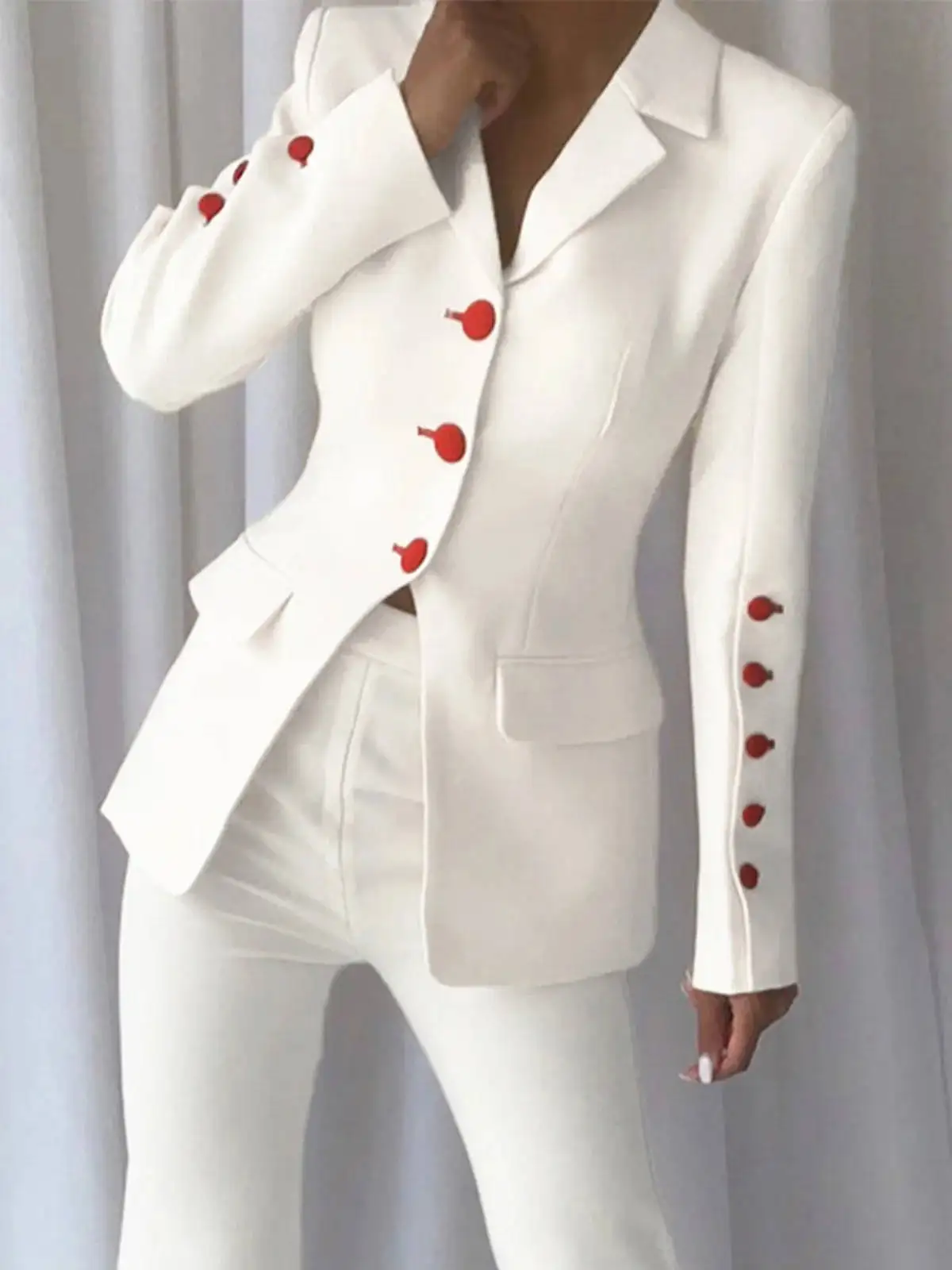 Red White Women Office Suits Single-breasted Blazer Elastic Waist Pants Suits Formal Party Wear 2 Pieces