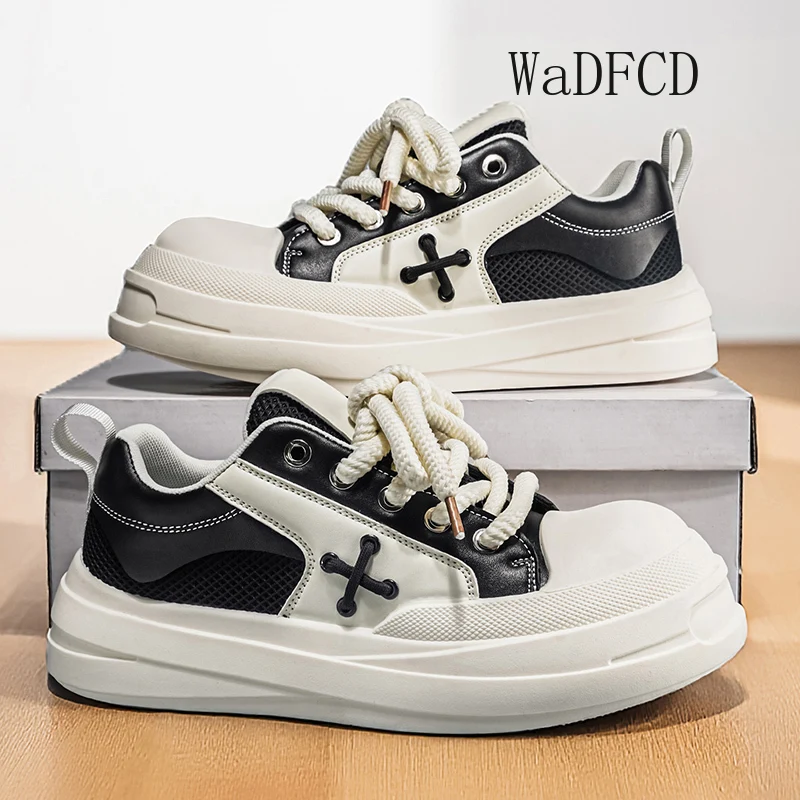 

Мужские повседневные кроссовки Original Designer Big-head Board Shoes из модной кожи и ткани, дышащие, на плоской платформе, увеличивающие рост