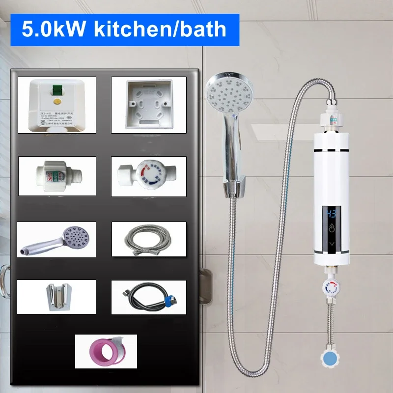 

5000KW LED Intelligent Electric Water Heater Tankless Instant Boiler Bathroom Shower Set Temperature Adjustable AutomaticallY