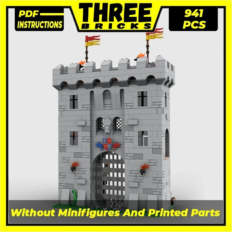 Moc blocos de construção modelo de castelo modular portão de leão tijolos técnicos diy montagem brinquedos de construção para crianças presentes de feriado