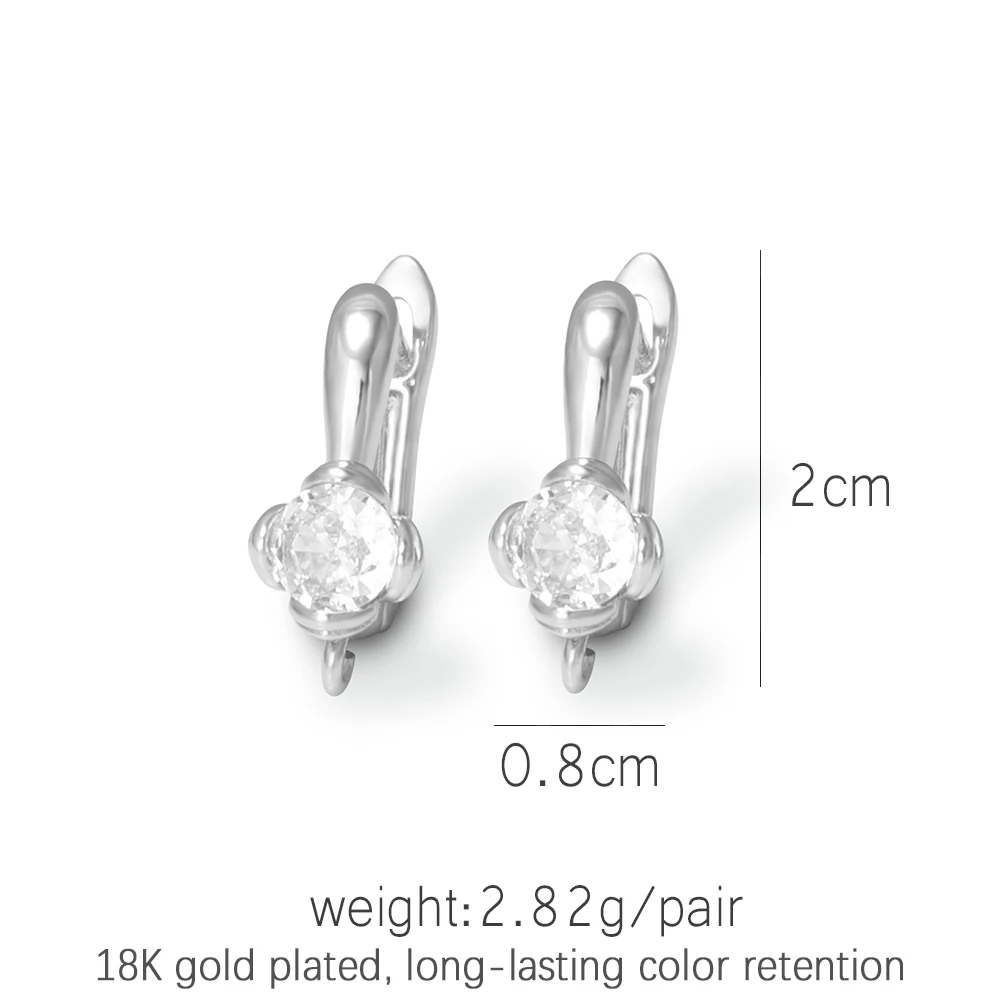 1 Pair 18K Gold/ Rhodium Plated With Zircon Copper Ear Wire Hooks Fixtures Earring Accessories For DIY Women's Earrings Making