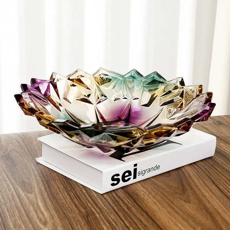 Creative 7-Color Glass Fruit Tray，European Large Crystal Bowl, Modern Luxury Decorative Tray，Snack Nut Candy Serving Dish