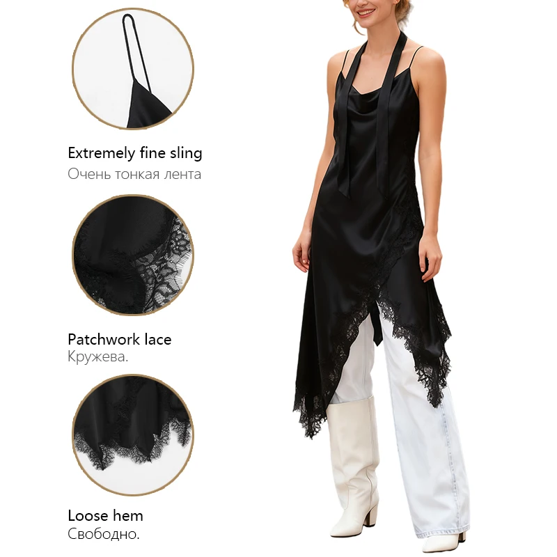 فستان نسائي عصري مع حواف من الدانتيل بحاشية غير متماثلة فستان أنيق ومتعدد الاستخدامات مناسب للحفلات المسائية والتجمعات #6