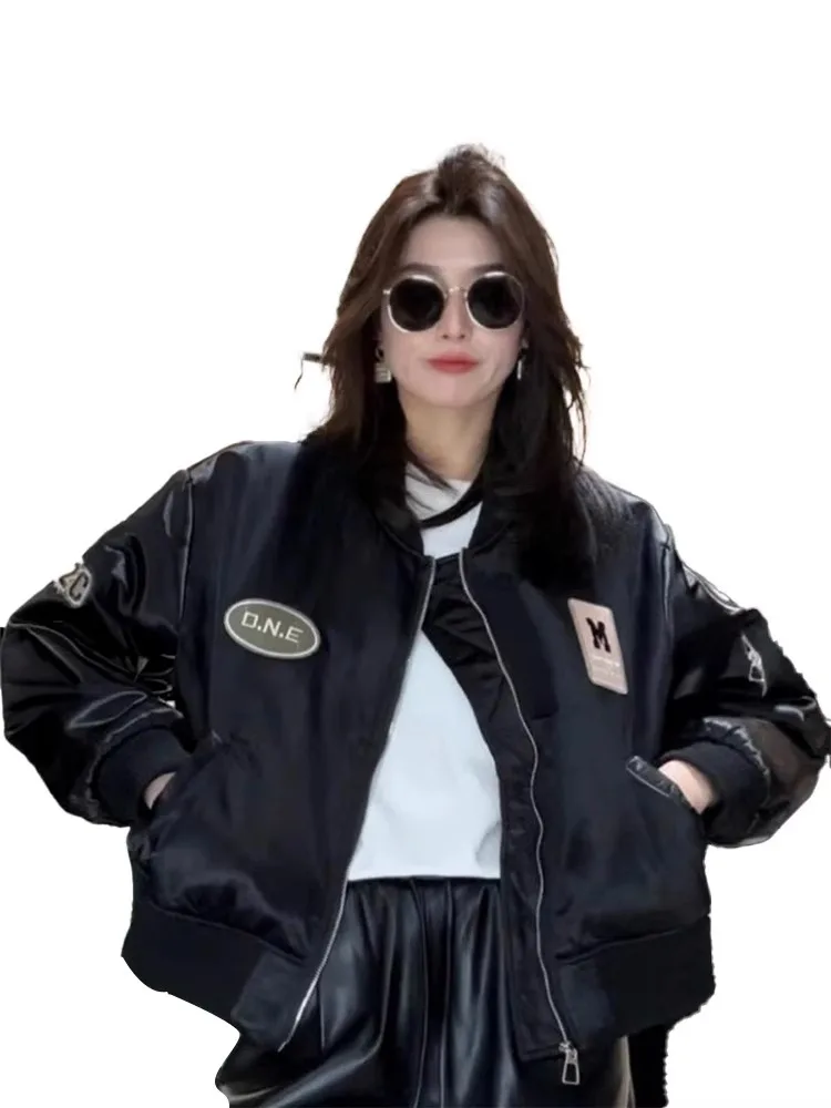 American Sle Ladies Baseball Jaet Flight Coat Spor ort Outerwear Trendy Brand Vintage Stand Collar Spring Autumn