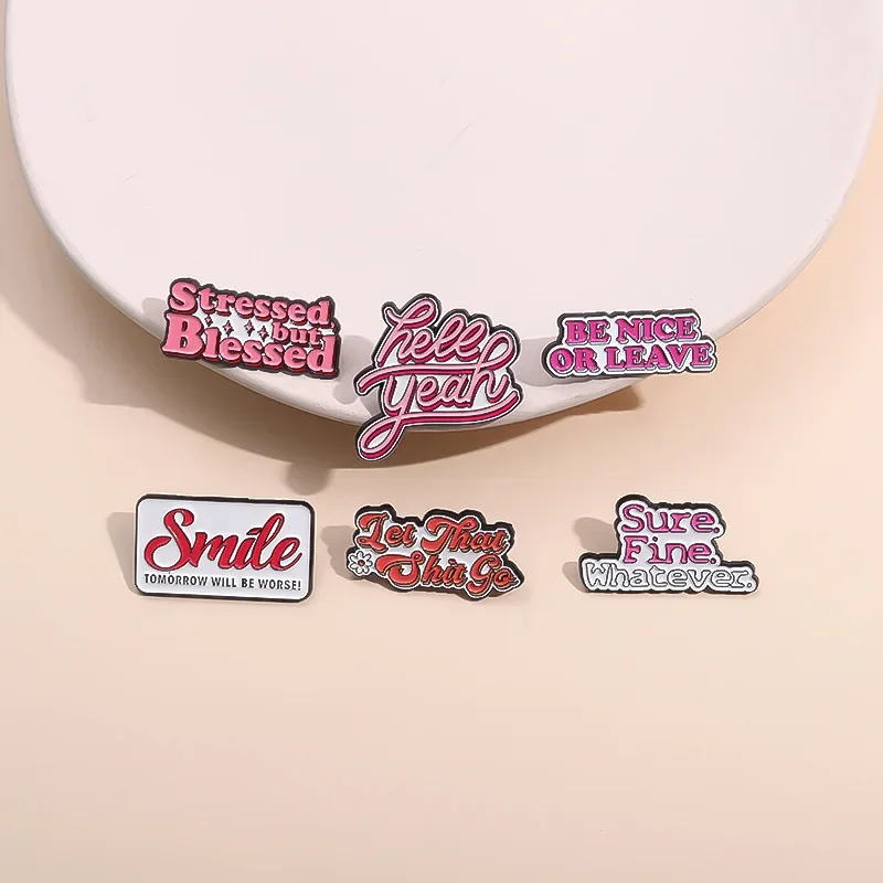 Black Humor Satire Enamel Pins Custom Sure Fine Whatever Brooches Lapel Badges Funny Jewelry Gift for Friends