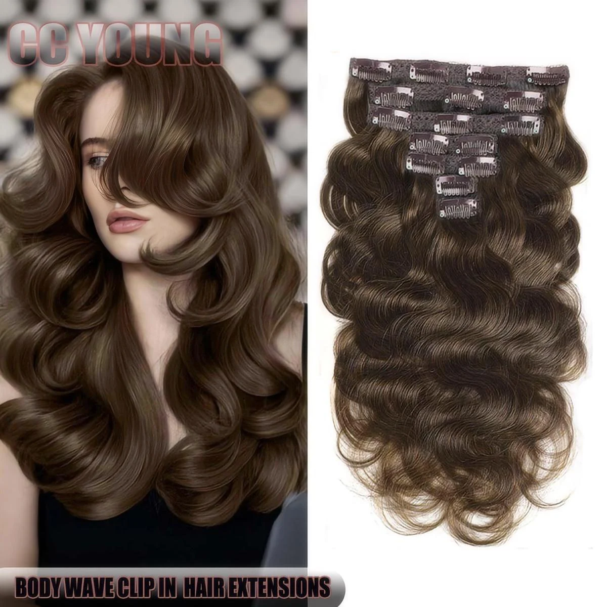 

Наращивание волос на клипсе, настоящие человеческие волосы, темно-коричневые объемные волны, наращивание волос Remy для добавления длины волос, клипсы, 120 г, 7 шт.