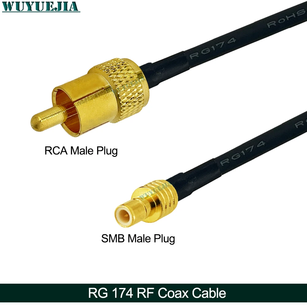 RG-174 RCA Male Plug to SMB Female Jack Right Angle Crimp Wire Terminal RF Jumper Pigtail Cable for Test & Measurement Equipment