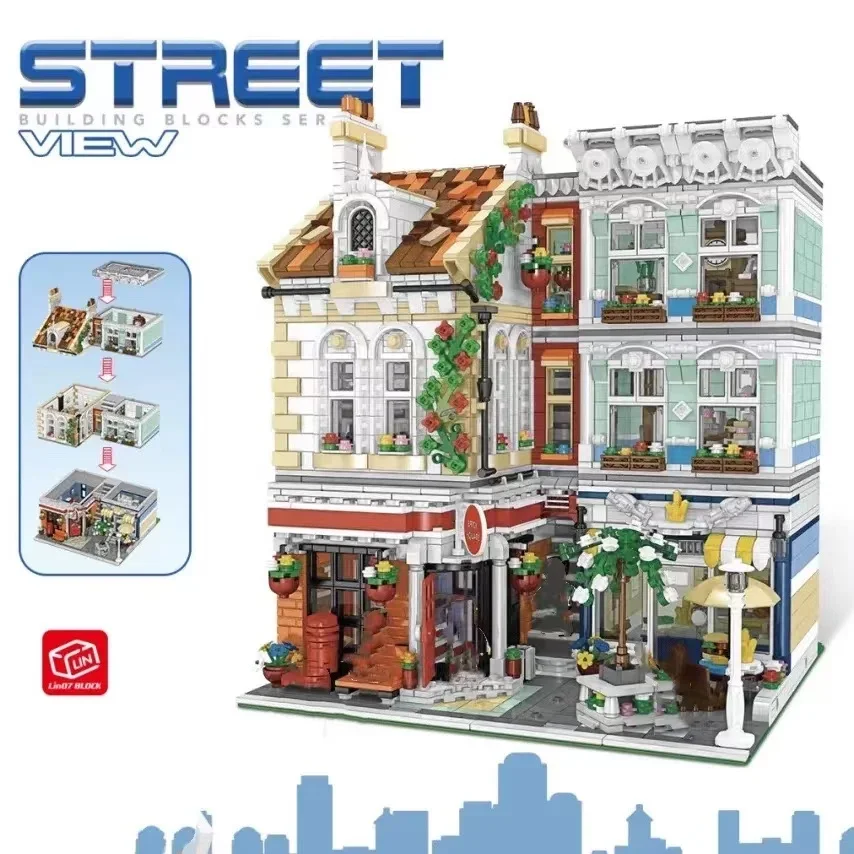 Creative Expert Street View Modular Mini Bike Shop Minerals Shop Moc 7286 Bricks House Model Building Blocks Assembly Square