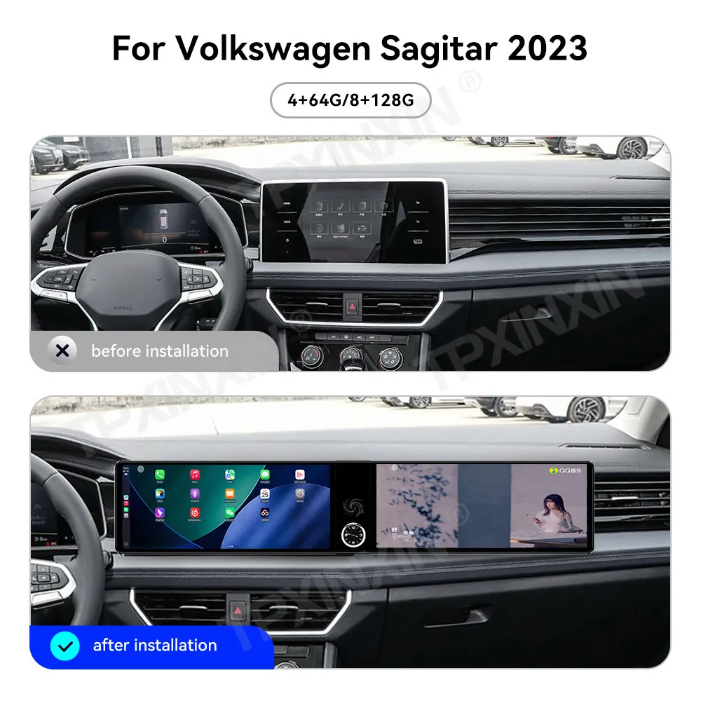Dual 12.3 Inch HD For Volkswagen Sagitar 2023 Android13 CarPlay Car Radio GPS Navigation Multimedia Player Head Unit Stereo Auto