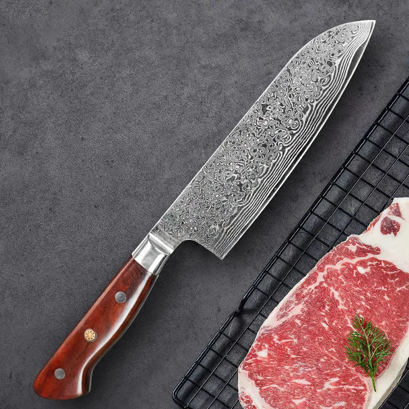 

6,9-дюймовый нож Santoku, 67 слоев дамасской стали, лезвие 10Cr15MoV, ручка из палисандра, нож шеф-повара, профессиональные кухонные ножи для нарезки