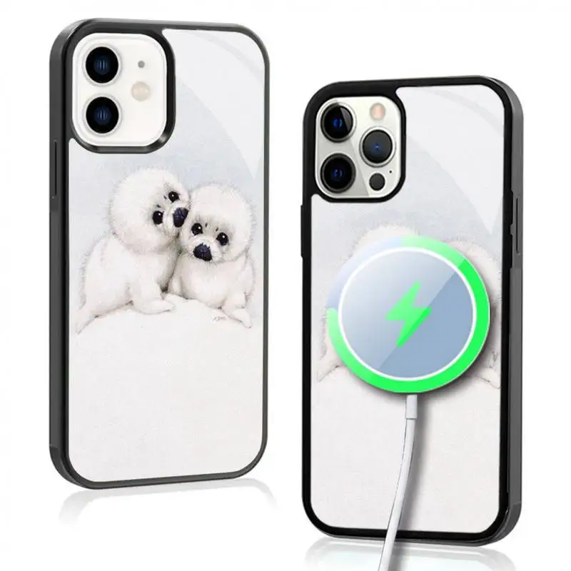 

Baby Seals Phone Case For IPhone 11 12 13 14 15 Plus Pro Max Mirror Acrylic Cover For Magsafe Wireless Charging
