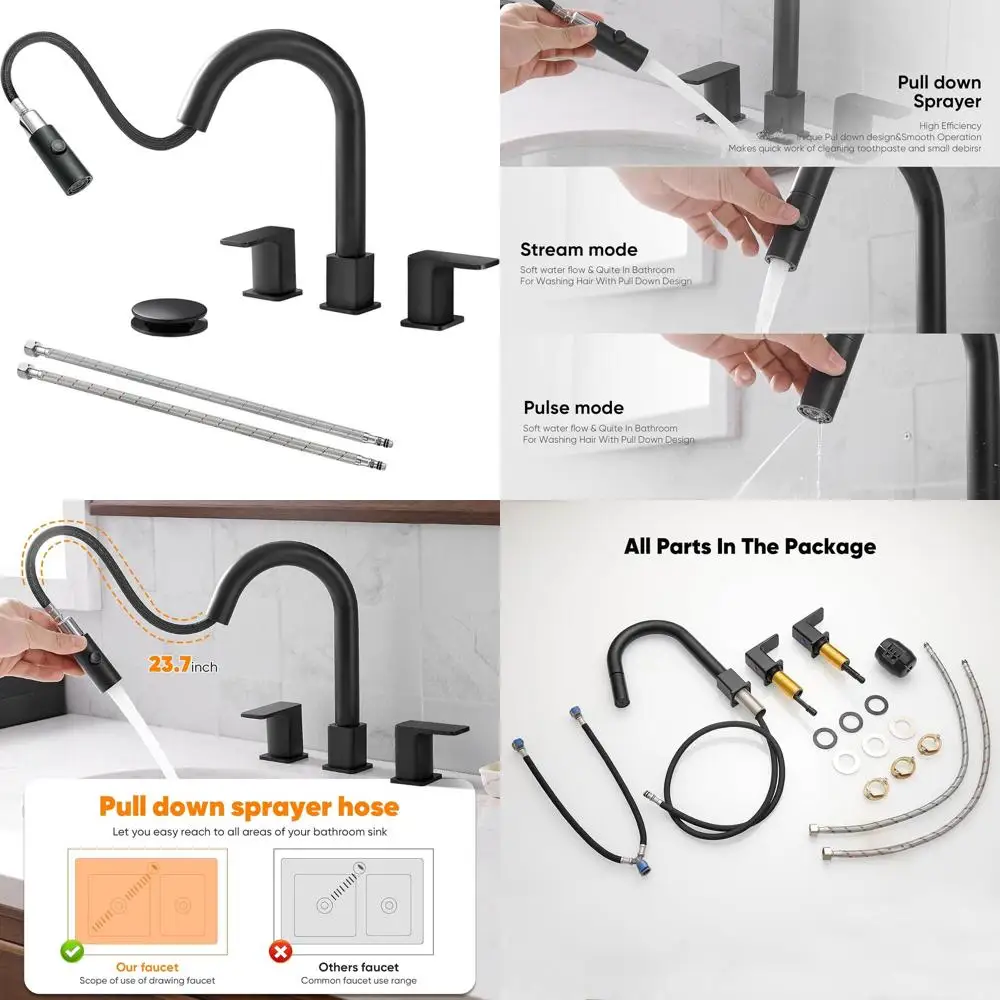 

Matte Black 2-Handle 3-Hole Bathroom Sink Faucet with Pop-Up Drain and Water Supply Lines