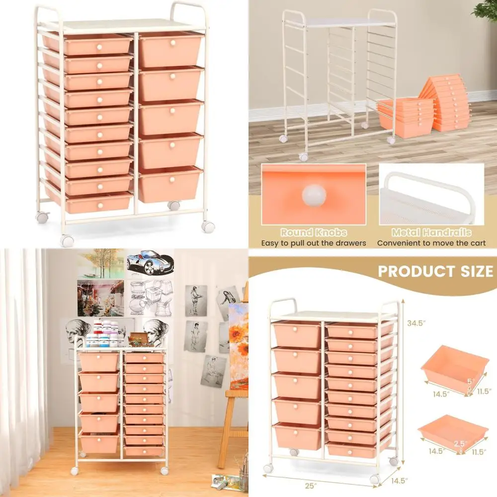 منظم عربة تخزين دوارة مكون من 15 درجًا، مثالي للوازم المكتبية والمواد المدرسية، وحل تخزين ورق القصاصات