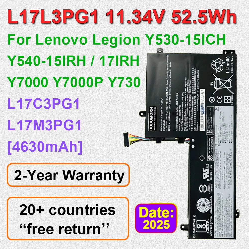 

Compatible with L17L3PG1 L17M3PG1 L17C3PG1 Battery For Lenovo Legion Y530-15ICH Y540-15IRH Y540-17IRH Y730 Y7000P Series Laptop