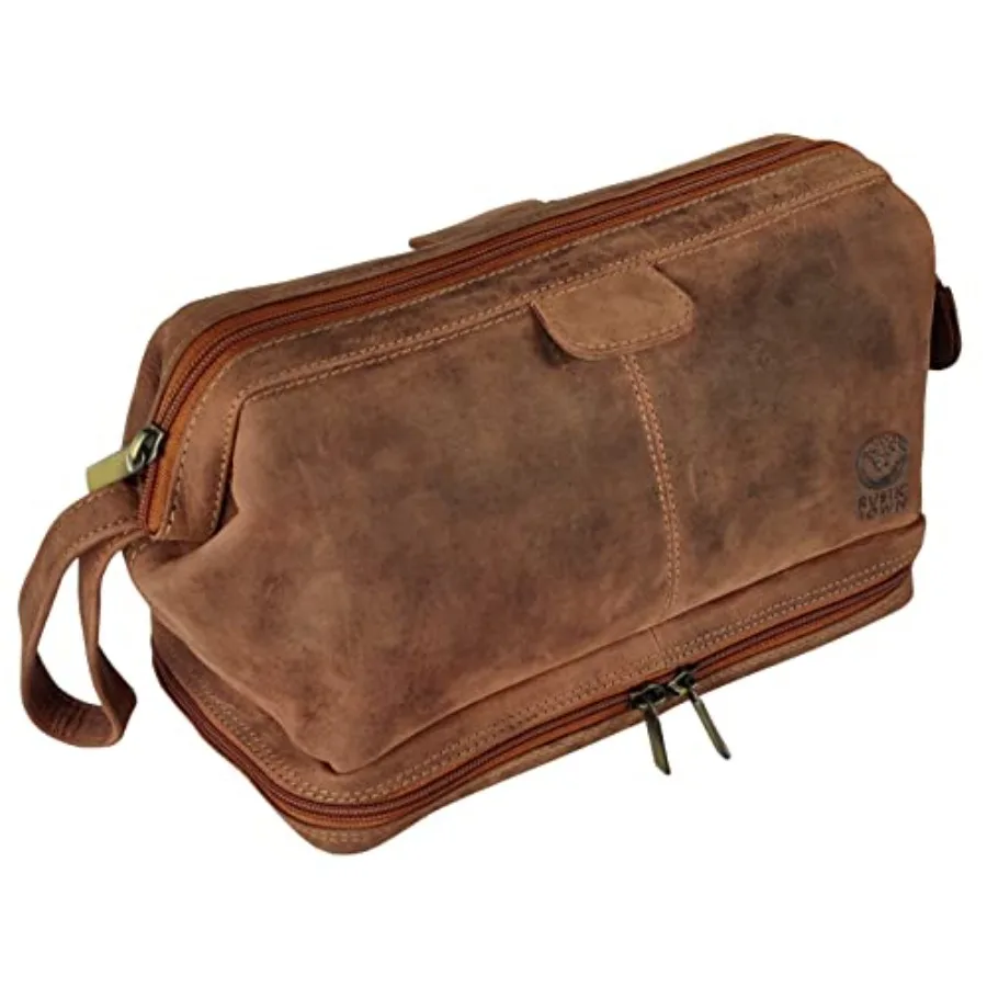 

Leather Toiletry Bag for Men - Travel Gift Shaving Ditty Kit - Bathroom Shower Toiletries Organizer - Cosmetic Makeup Bag for W