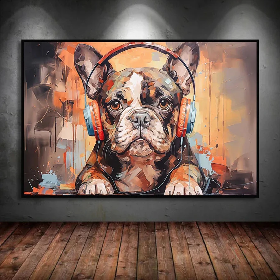 5D DIY Diamond Embroidery Animal Colorful Cute Bulldog Headphone Dj Music Diamond Painting Cross Stitch Decor Home