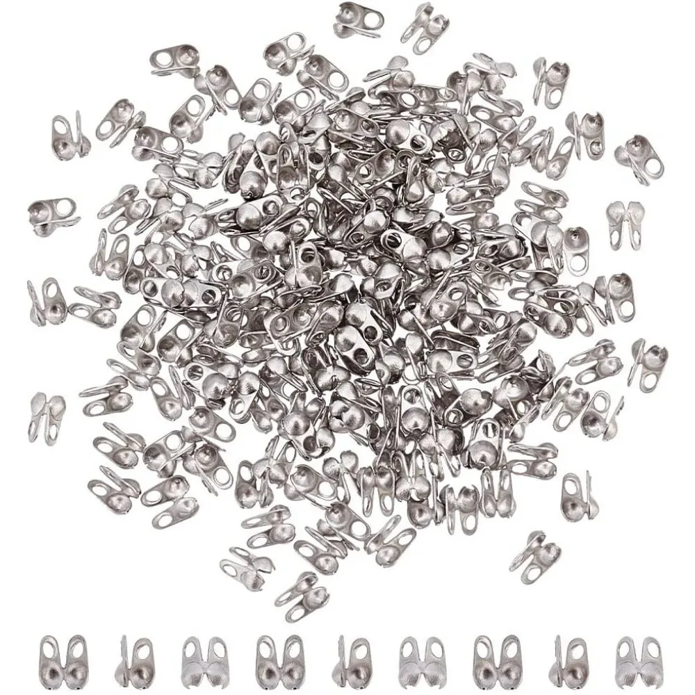 200pcs 4mm Mini Stainless Steel Bead Tips 1mm Small Hole Calotte Ends Clamshell Knot Cover Fold Over Crimp Caps Bead Ends for