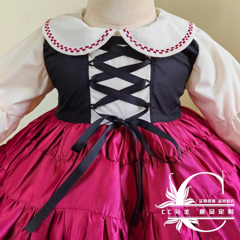 Süßes Lolita-Kleid für Mädchen, langärmelig, Peter-Pan-Kragen, Spitze, Rüschen, gestuftes Prinzessinnenkleid, Cartoon-Park-Geburtstagsparty-Kostüm – Detail 6