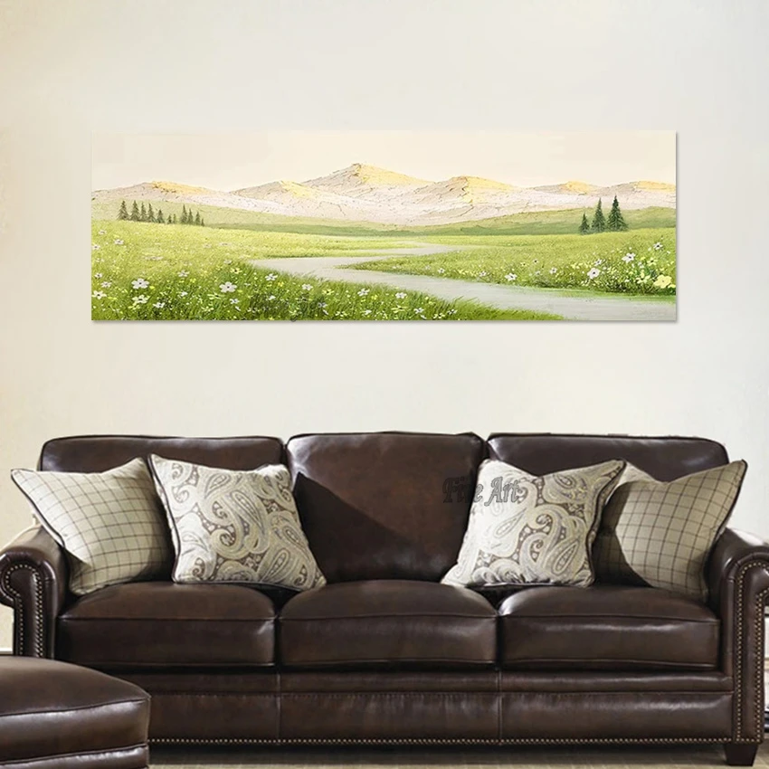 

Abstract Art Spring Landscapes Oil Paintings Frameless Canvas Artwork 3D Flower With Grass Natural Scenery Wall Picture Decor