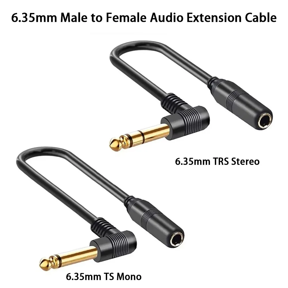 Right Angle 90 Degree 1/4 Inch 6.35mm Male to Female Audio Extension Cable TS Mono TRS Stereo Jack Cord For Guitar Bass Mixer