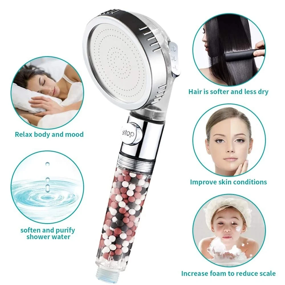 New 3 Modes adjustable nozzle Booster handheld bathroom shower Removable and washable anion filter shower Bathroom Accessories