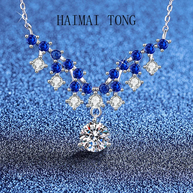 

HAIMAITONG PT950 платиновое ожерелье с муассанитом, французское легкое роскошное ожерелье, один карат D цвет, ожерелье с бриллиантами Mozzarella женское