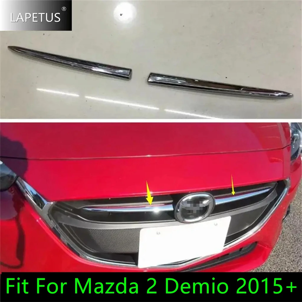 

For Mazda 2 Demio 2015 - 2021 Front Center Bumper Grille Grill Insert Mesh Decor Stripes Panel Cover Trim Car Chrome Accessories