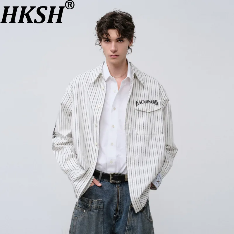 

HKSH Spring Summer New Men's Tide Vintage Cotton Striped Animal Loose Casual Long Sleeve Printed Shirt Chic Ins Vibe Y2K HK20330