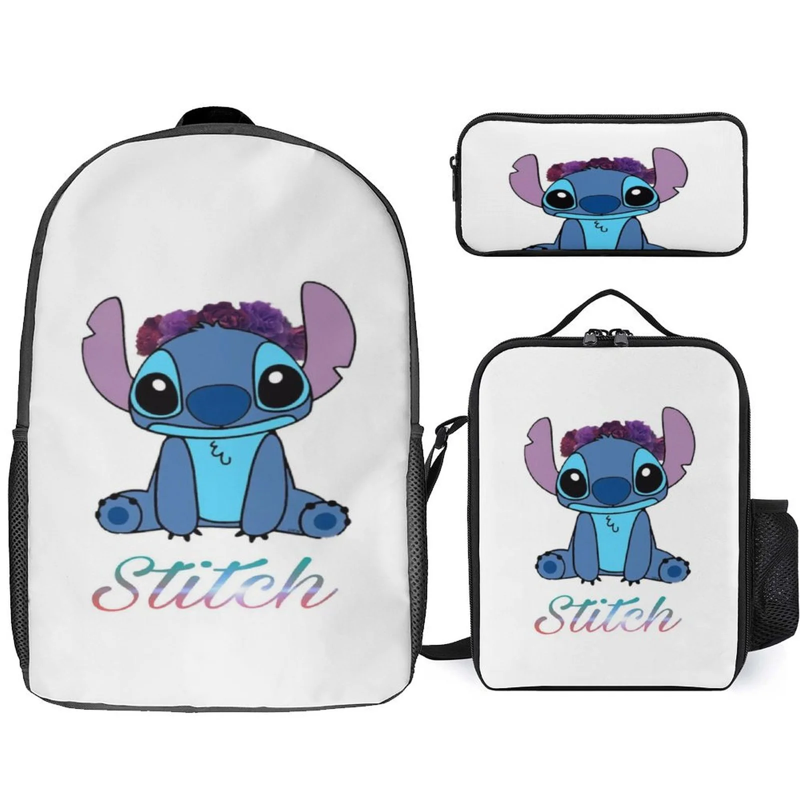 

Stitch Lightweight Student School Bag 3Pcs Set-Back to School Backpack+Insulated Lunch Box+Pencil Case for Little Kid